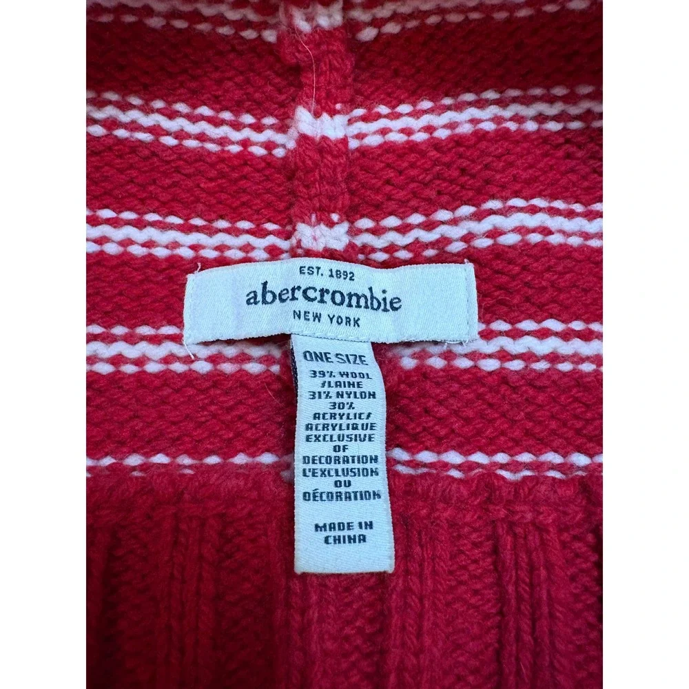 Abercrombie Kids‎ Red White Striped Wool Blend Beanie Hat One Size